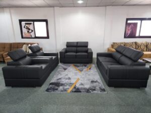 Ensemble Salon Complet 6 Places Design Moderne – Simili Cuir Noir & Têtières Réglables