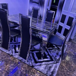 Ensemble Salle à Manger "Luxe Chrome" – Table Design Marbrée & 6 Chaises Haut Dossier