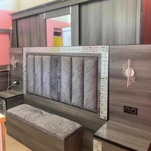 Ensemble de Mobilier de Chambre avec Tête de Lit Rembourrée et Rangement