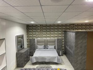 Ensemble de Chambre à Coucher Complète – Design Contemporain Effet Béton/Marbre Gris