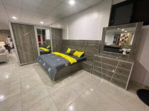 Ensemble Chambre à Coucher Complète "Luxe Gris" – Design Géométrique Moderne & Finition Boisée