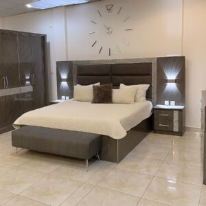 Ensemble Chambre à Coucher "Titanium" – Finition Gris Pierre & Éclairage Intégré (5 Pièces)